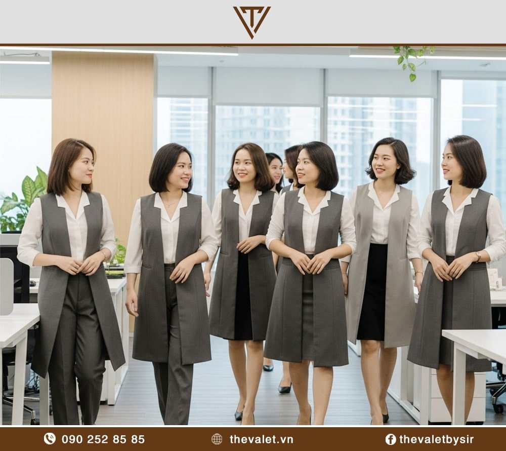 Mẫu áo vest đồng phục nữ dáng dài thời thượng