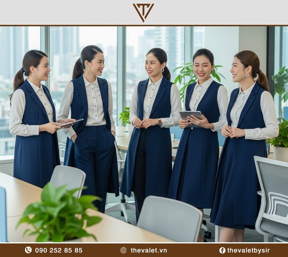Mẫu áo vest đồng phục nữ dáng dài thời thượng