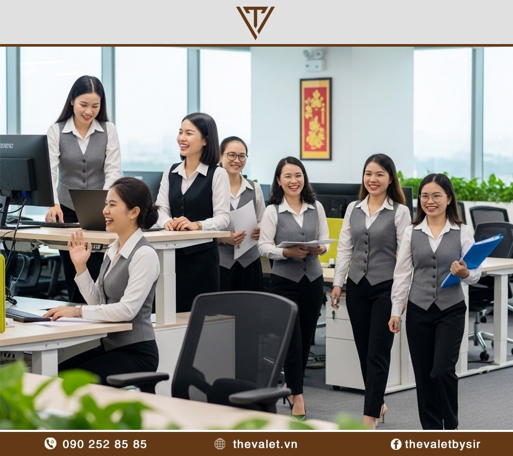 Mẫu đồng phục áo gile vest kết hợp sơ mi năng động