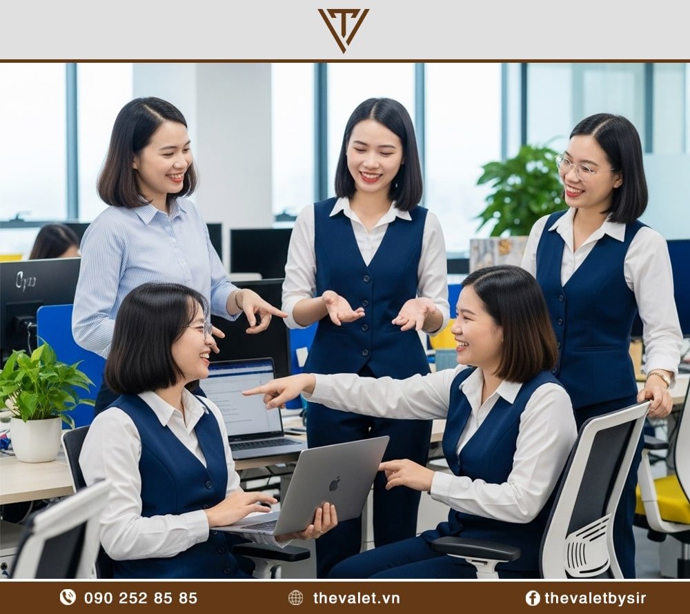 Mẫu đồng phục áo gile vest kết hợp sơ mi năng động