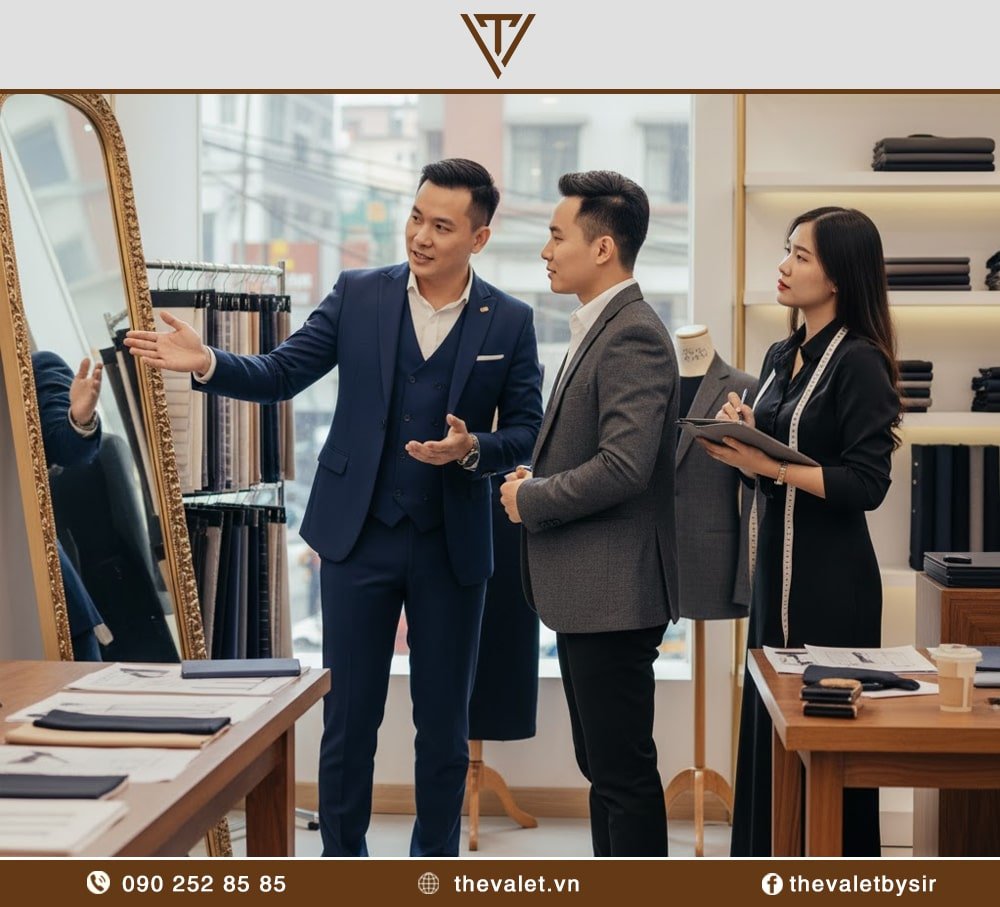 Khoác lên bản thử mẫu vest đồng phục nam