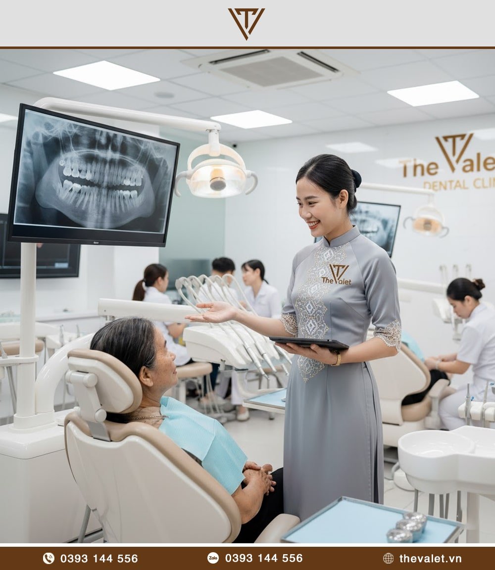 Bộ đồng phục lễ tân nha khoa với kiểu dáng áo dài cách tân