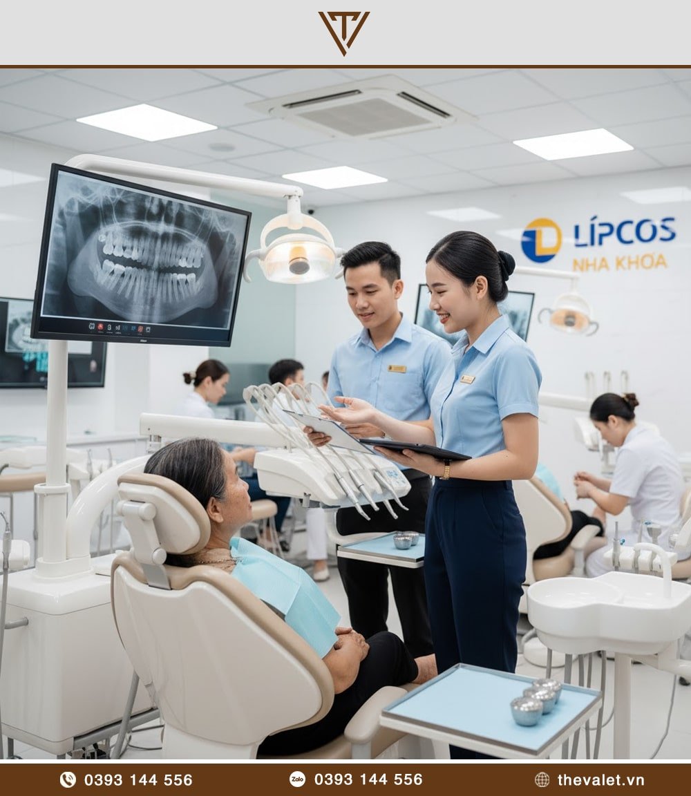 Đồng phục lễ tân nha khoa với kiểu dáng áo sơ mi và quần âu cho cả nam và nữ