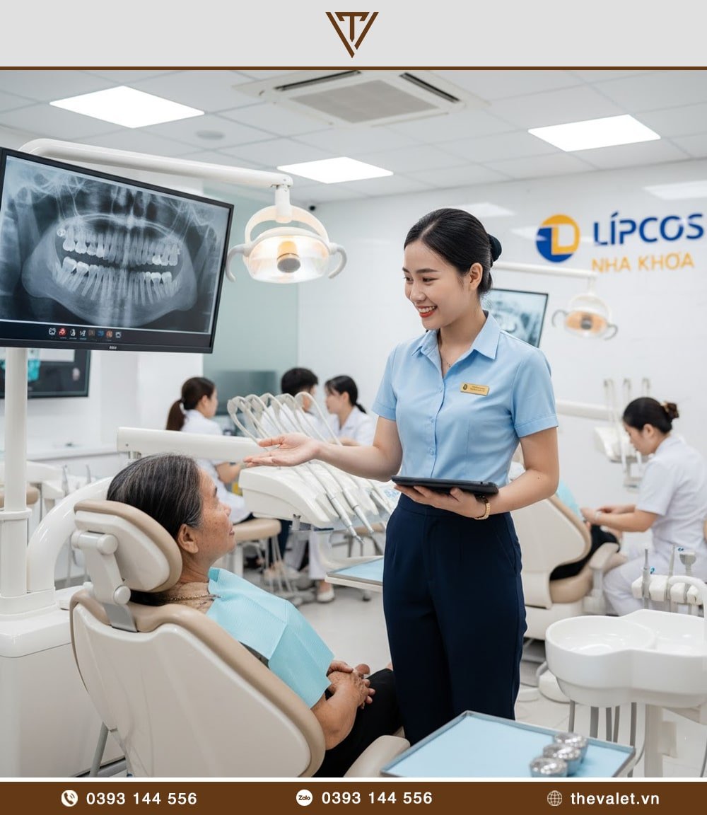 Đồng phục lễ tân nha khoa với kiểu dáng áo sơ mi và quần âu