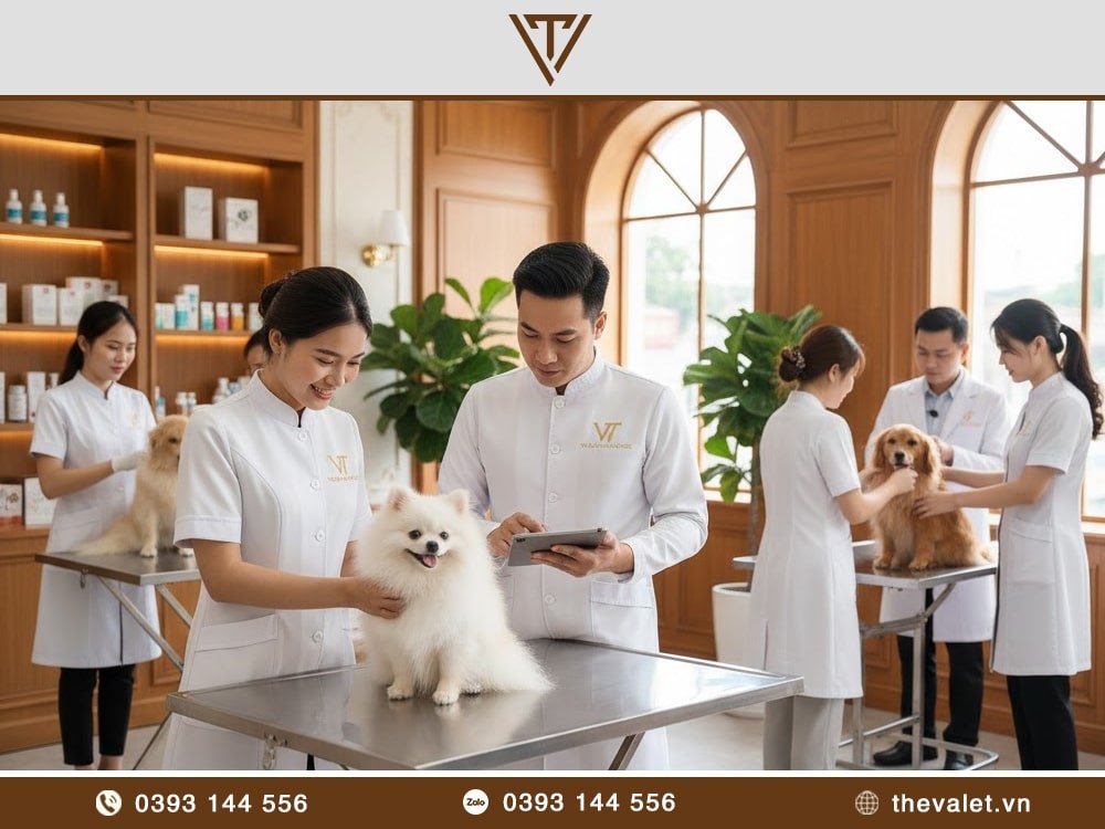 Mẫu đồng phục thú y sử dụng áo Blouse cổ trụ Hàn Quốc