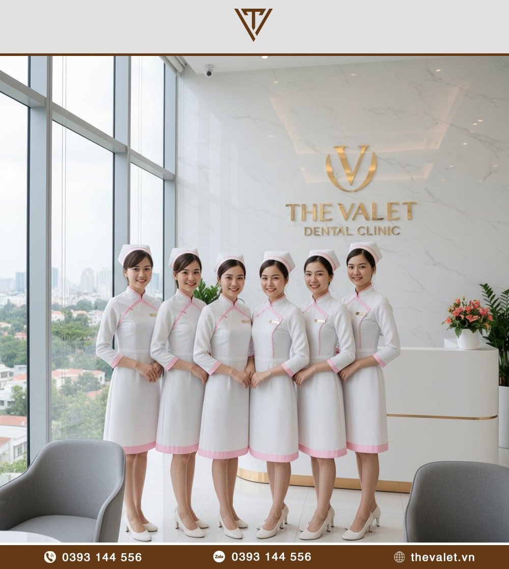 Mẫu đồng phục trợ thủ nha khoa phối màu viền áo