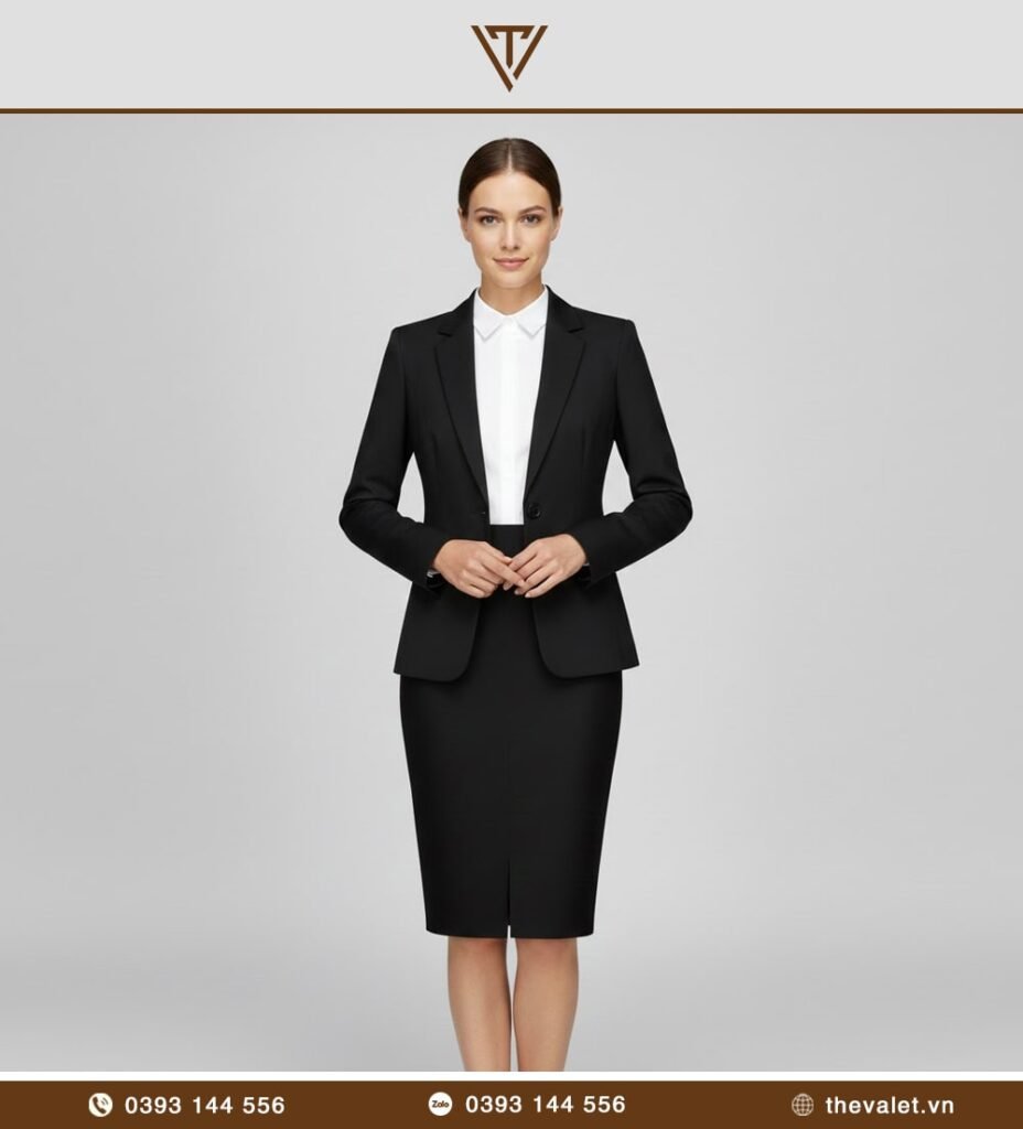 Chân váy bút chì đen dáng cao