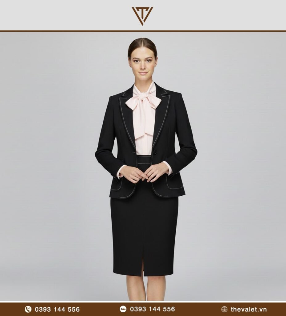 Chân váy bút chì đen viền chỉ trắng