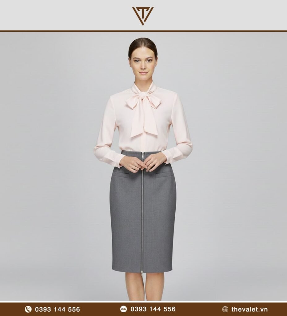 Chân váy bút chì phối dây kéo lộ