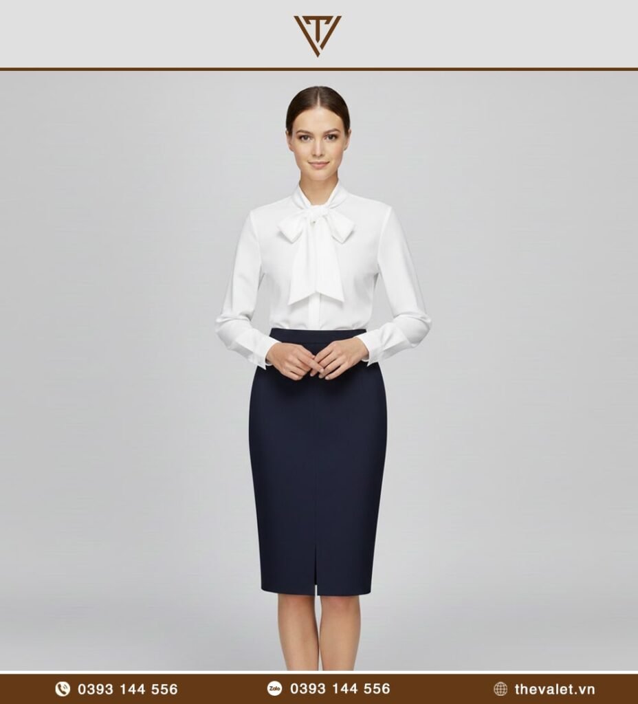 Chân váy bút chì xanh than form đứng