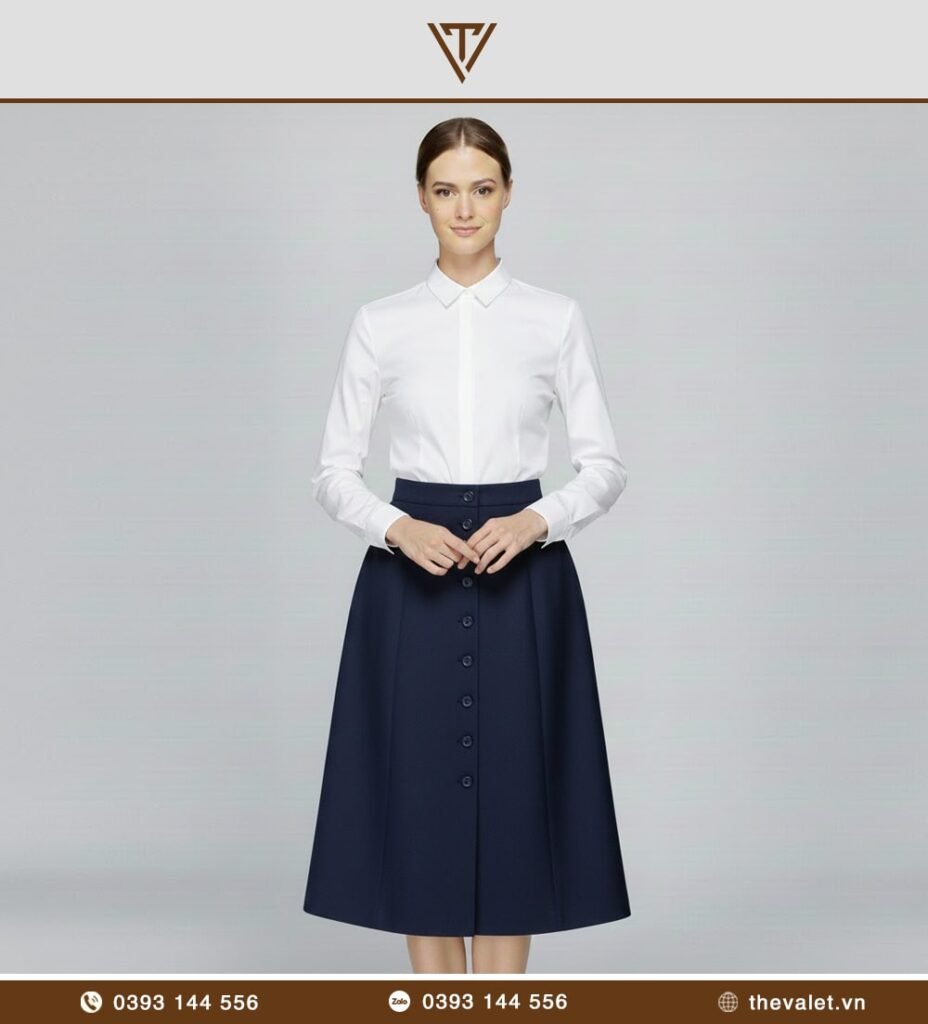 Chân váy chữ A navy hải quân kèm nẹp nút