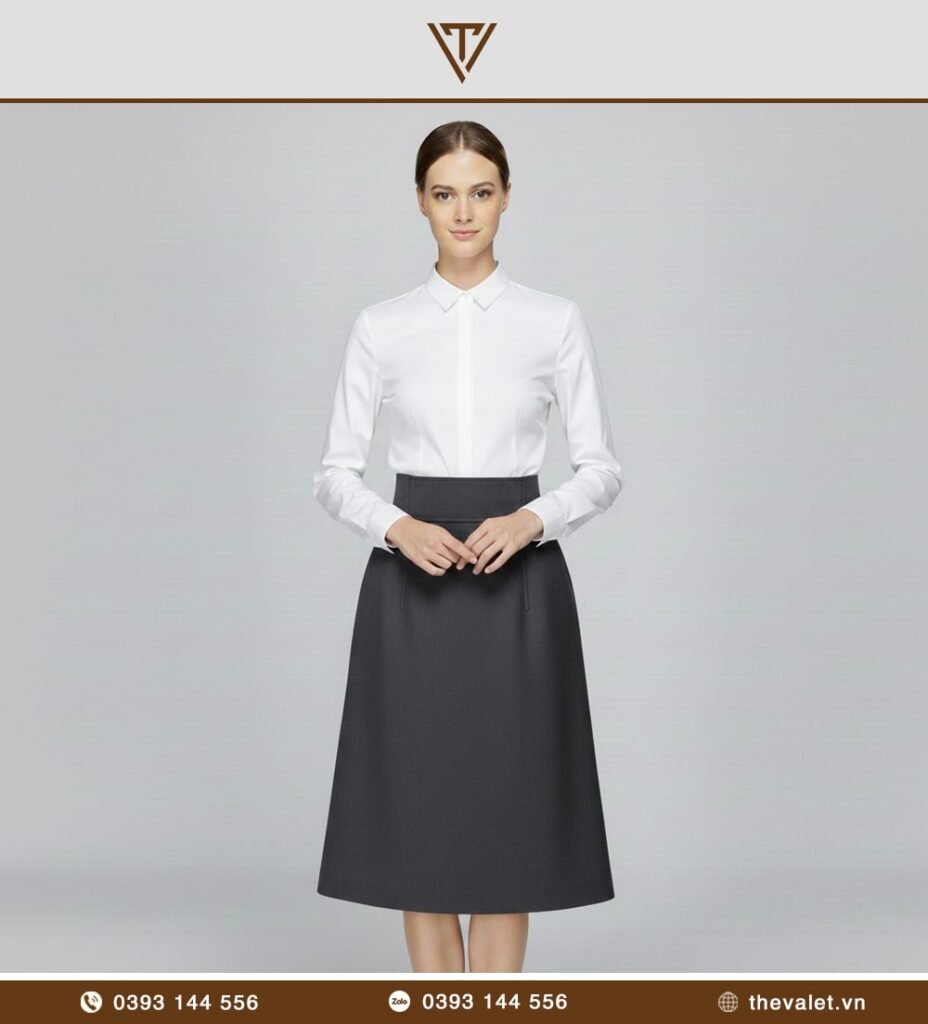 Chân váy chữ A phối đường may nhấn eo