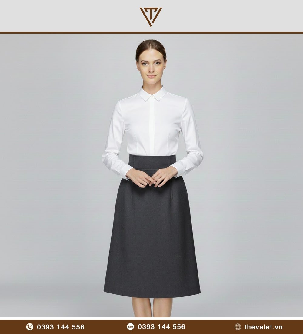 Chân váy chữ A phối đường may nhấn eo