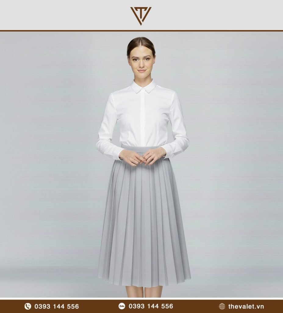 Chân váy xếp ly vải chiffon công sở