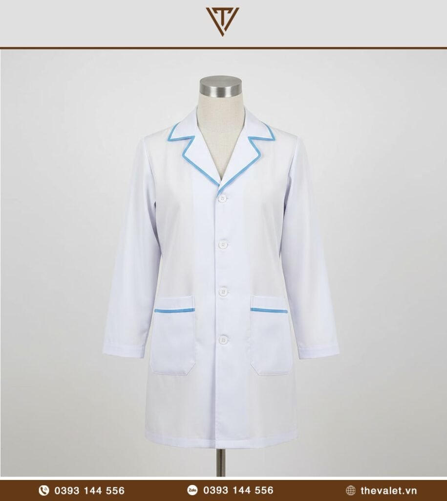 Mẫu đồng phục bác sỹ nha khoa Áo blouse trắng viền xanh
