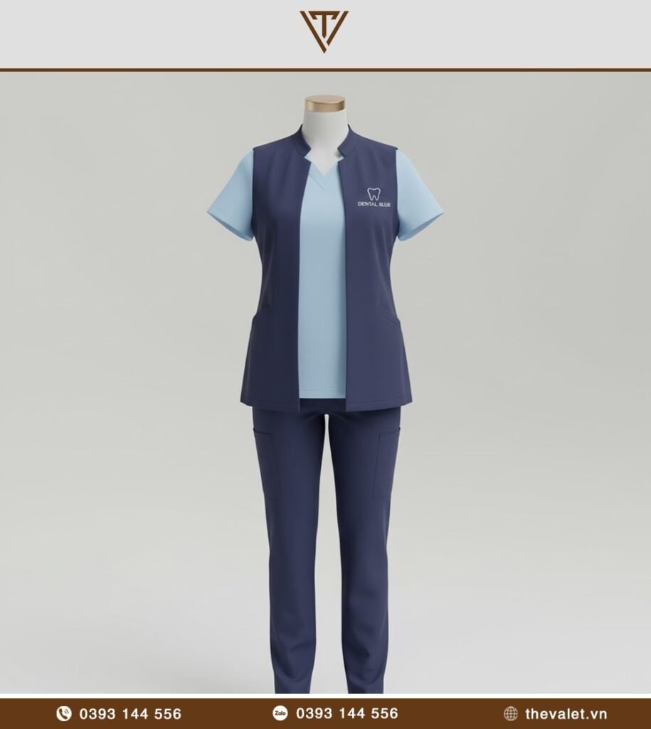 Mẫu đồng phục bác sỹ nha khoa Blouse + Vest đồng bộ