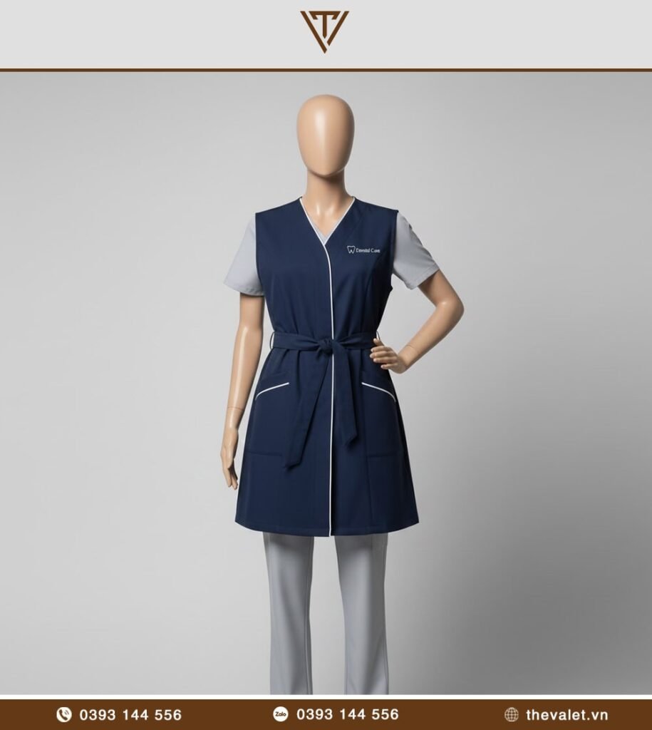 Mẫu đồng phục lễ tân nha khoa với Áo choàng, smock phối đồng phục