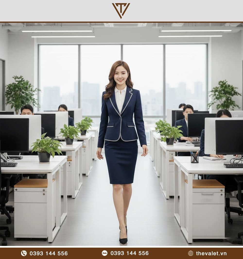 Áo vest đồng phục nữ dáng ôm phối viền