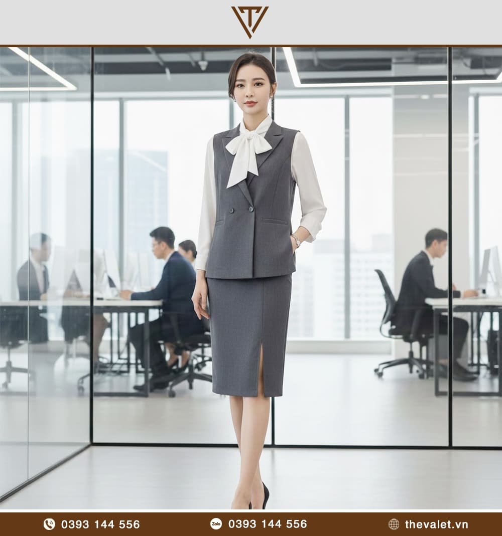 Vest đồng phục nữ dáng lửng form suông