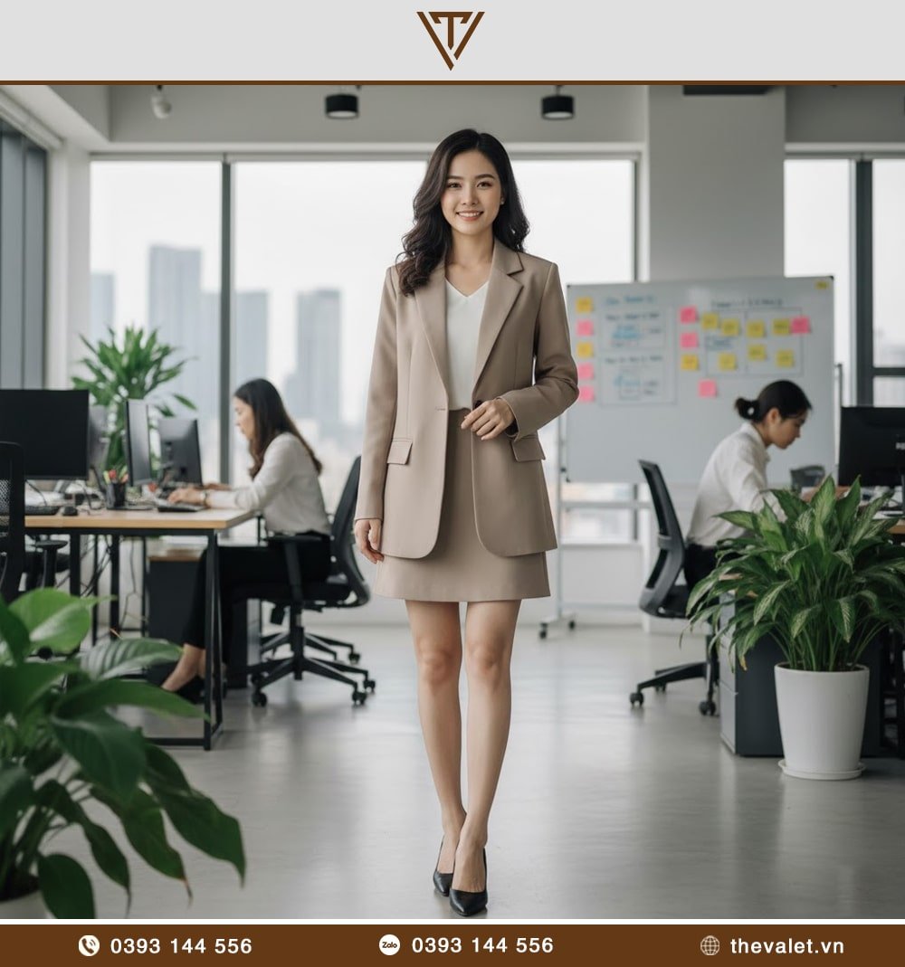 Vest nữ dáng suông cổ ve truyền thống