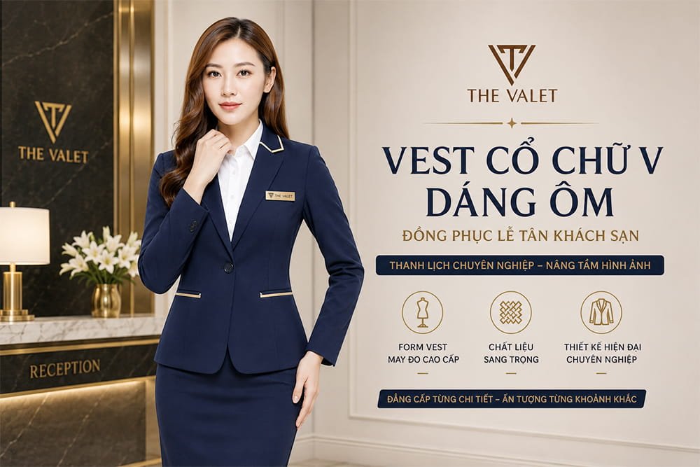Mẫu đồng phục Vest cổ chữ V dáng ôm cho lễ tân khách sạn