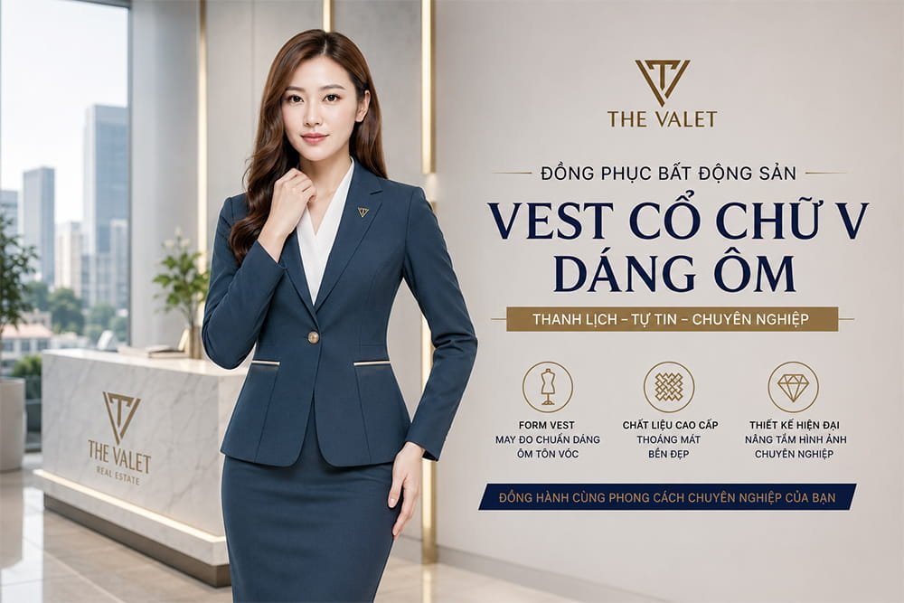 Mẫu đồng phục Vest cổ chữ V dáng ôm cho nhân viên bất động sản
