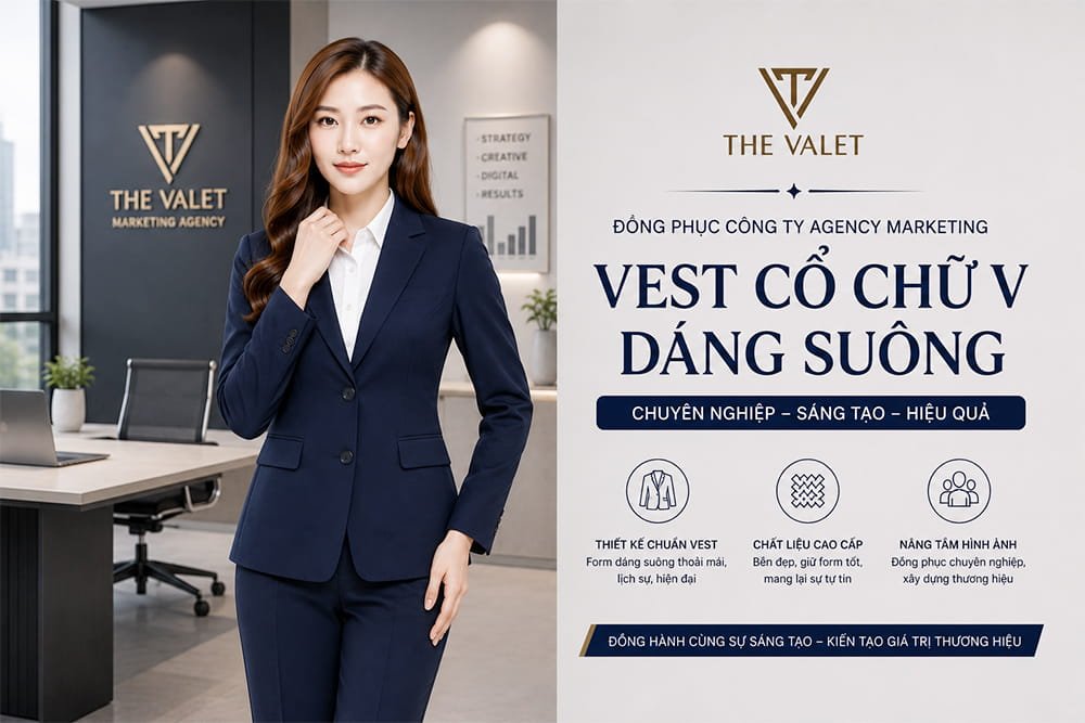 Mẫu đồng phục Vest cổ chữ V dáng suông cho công ty Agency