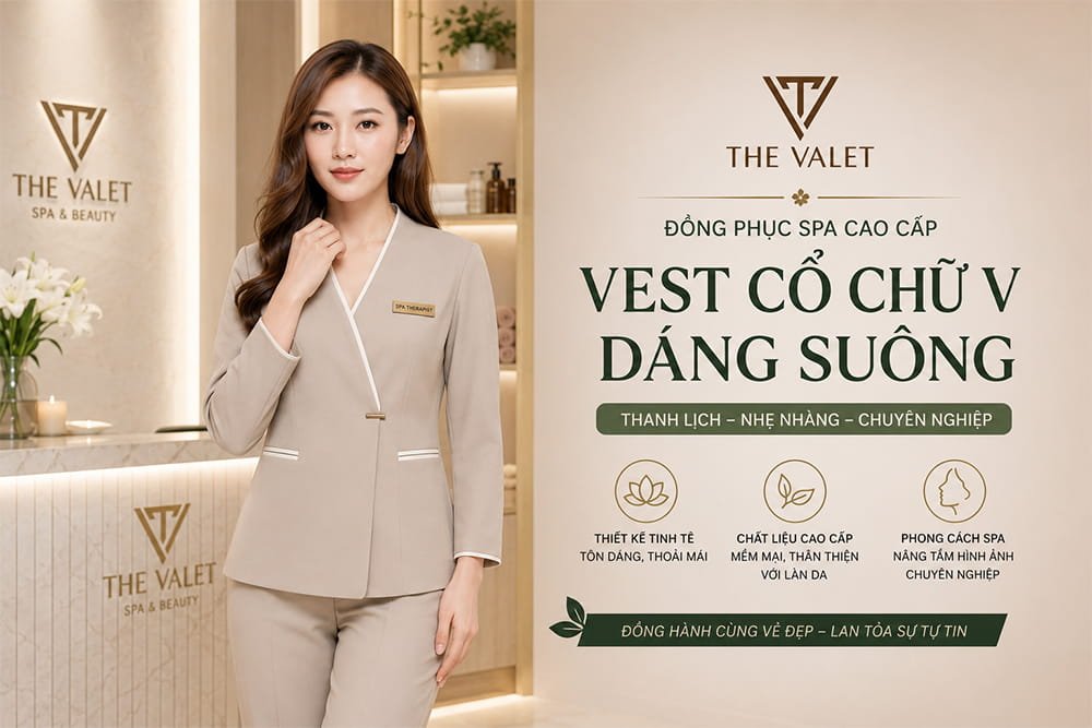 Mẫu đồng phục Vest cổ chữ V dáng suông cho spa