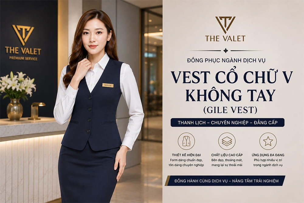 Mẫu đồng phục Vest cổ chữ V không tay cho ngành dịch vụ