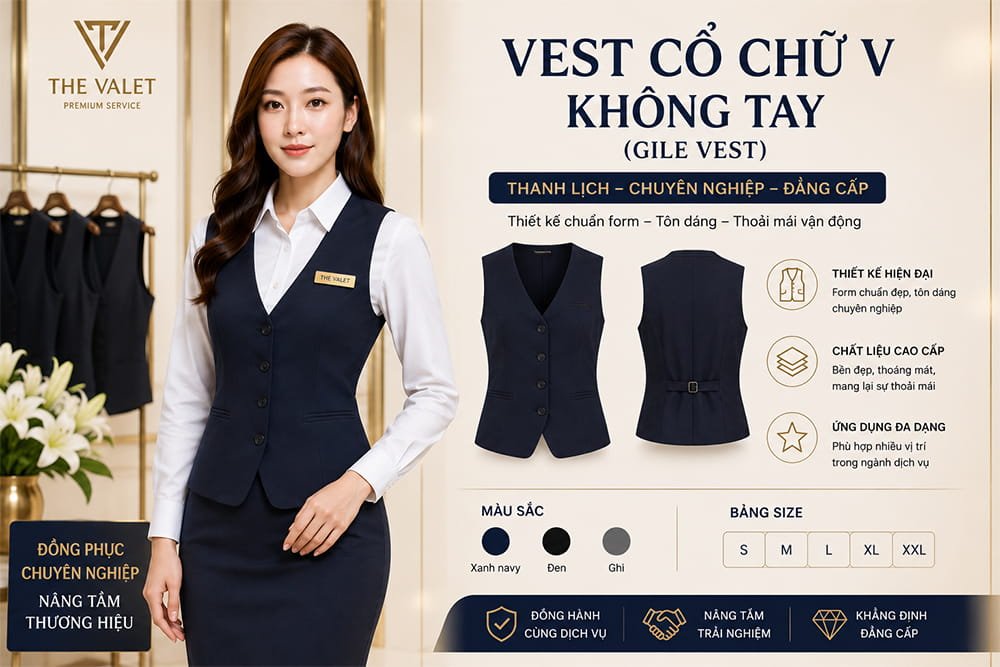 Mẫu đồng phục Vest cổ chữ V không tay tại showroom bán hàng