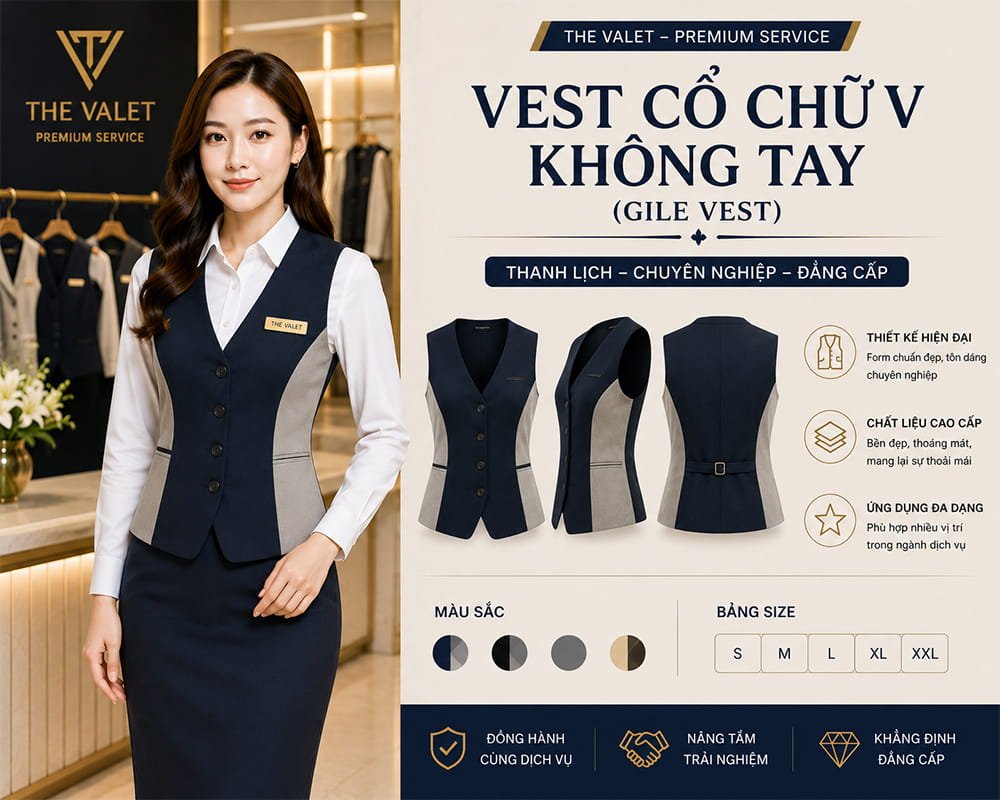 Mẫu đồng phục Vest cổ chữ V không tay