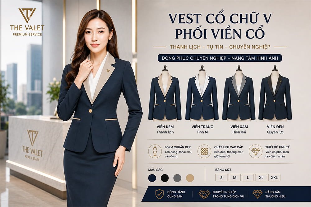Mẫu đồng phục Vest cổ chữ V phối màu