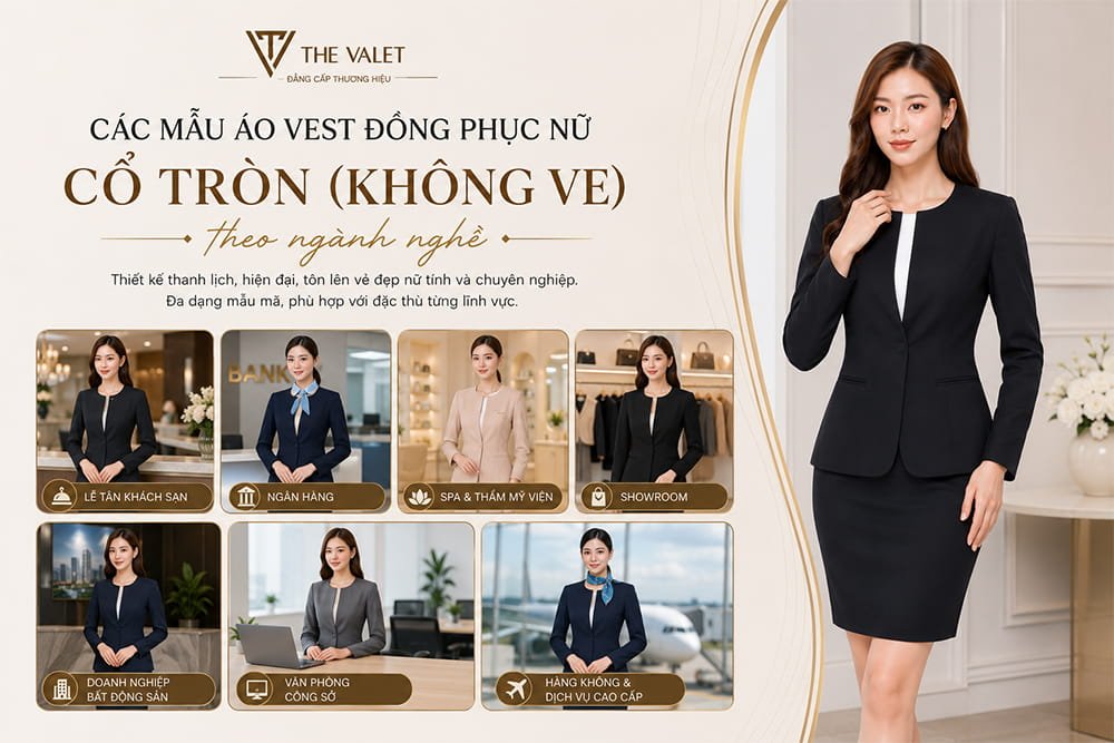 Các mẫu áo vest đồng phục nữ cổ tròn (không ve) theo ngành nghề