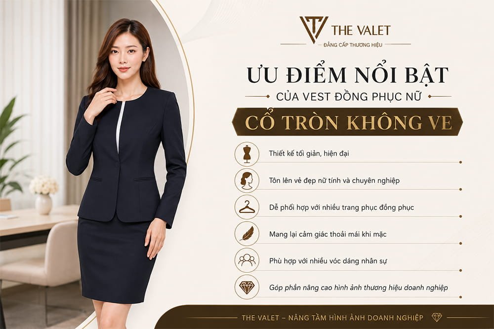 Đặc điểm áo vest đồng phục nữ cổ tròn (không ve)