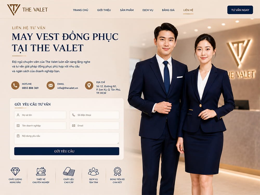 Liên hệ The Valet để tư vấn may vest đồng phục công sở