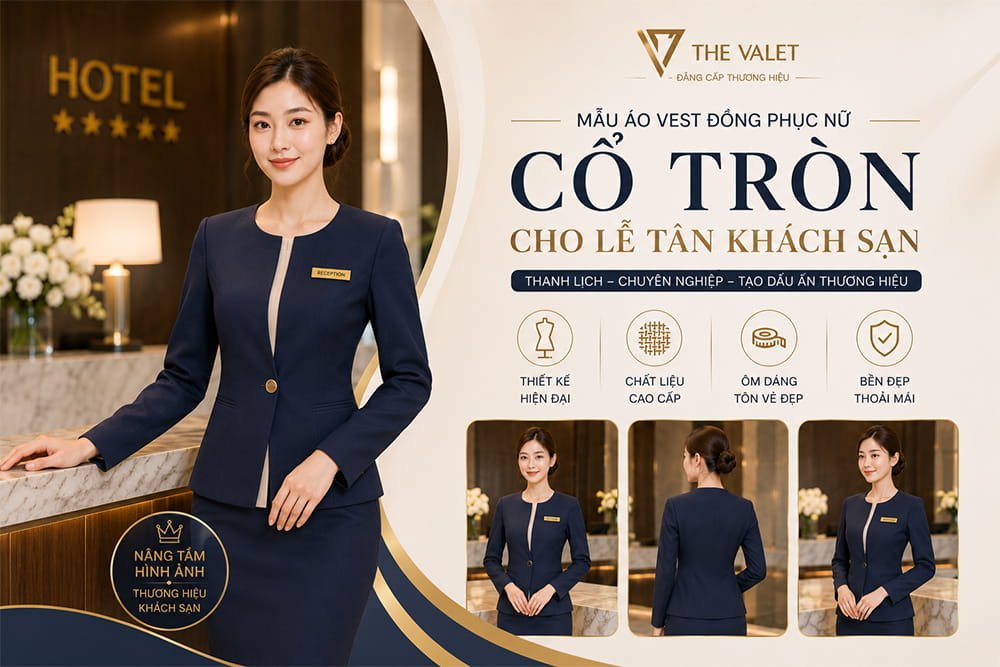 Mẫu Áo vest đồng phục nữ cổ tròn cho lễ tân khách sạn của The Valet