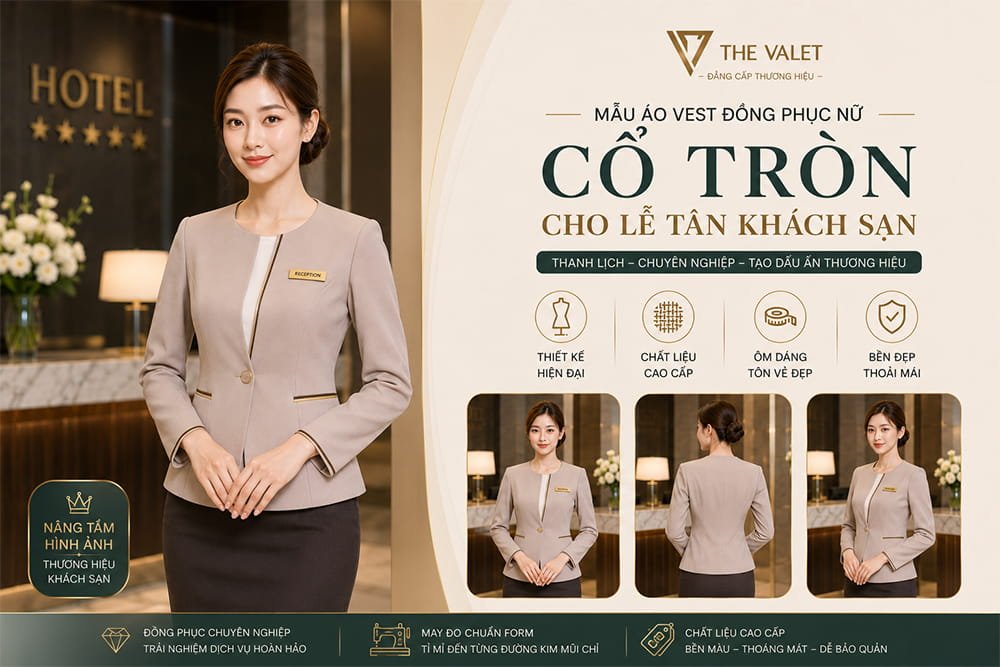 Mẫu Áo vest đồng phục nữ cổ tròn cho lễ tân khách sạn đẹp từ The Valet