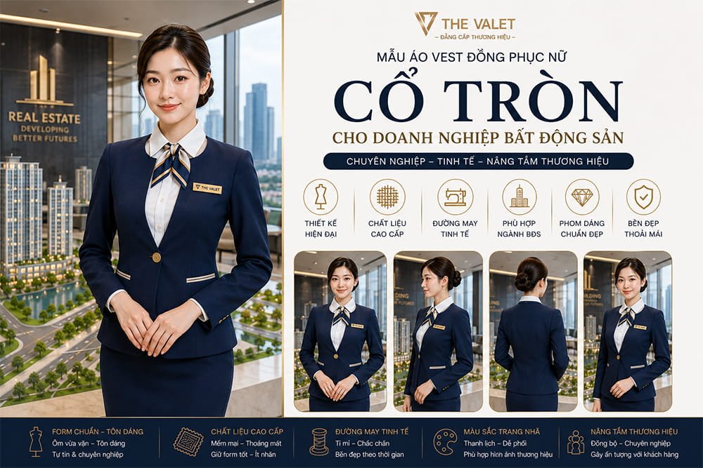 Mẫu áo vest đồng phục nữ cổ tròn cho doanh nghiệp bất động sản tại The Valet