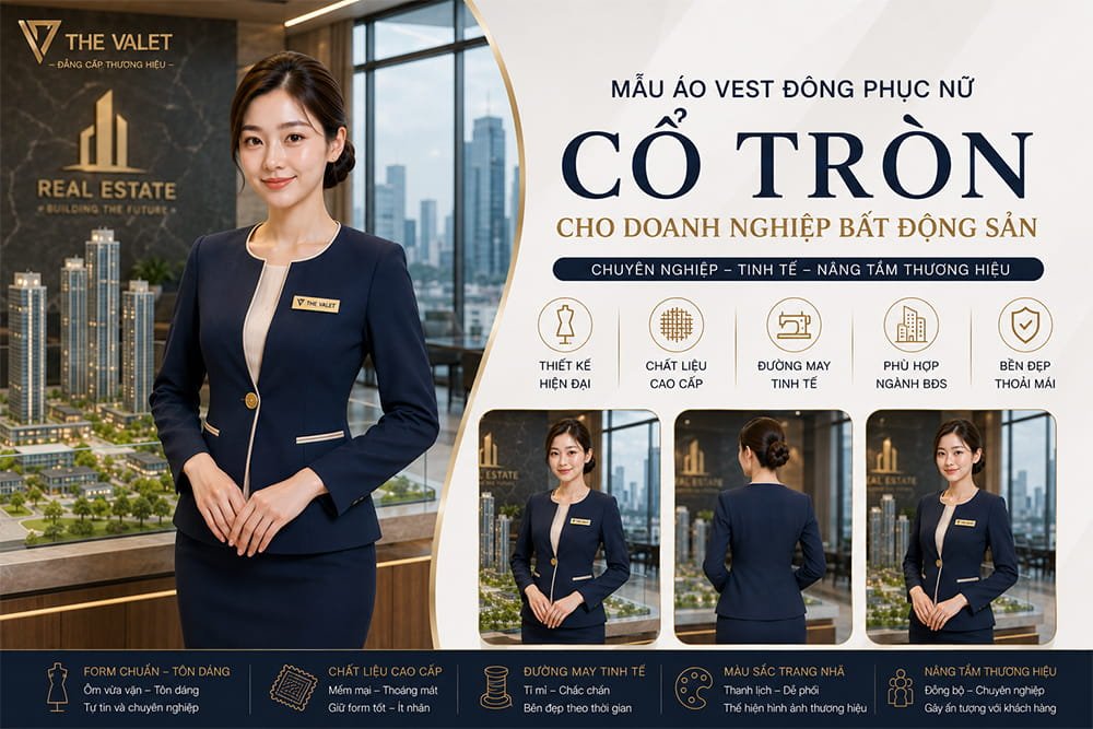 Mẫu áo vest đồng phục nữ cổ tròn cho doanh nghiệp bất động sản