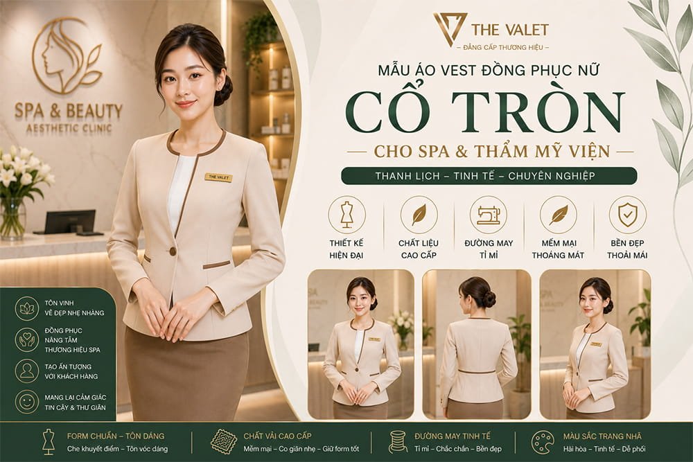 Mẫu áo vest đồng phục nữ cổ tròn cho spa và thẩm mỹ viện tại The Valet