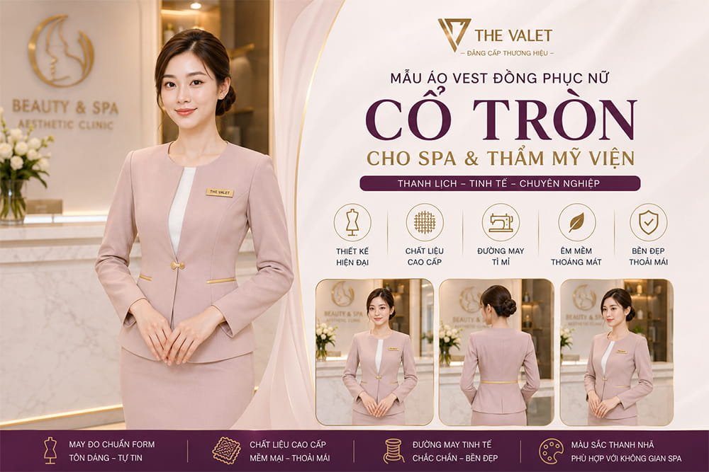 Mẫu áo vest đồng phục nữ cổ tròn cho spa và thẩm mỹ viện