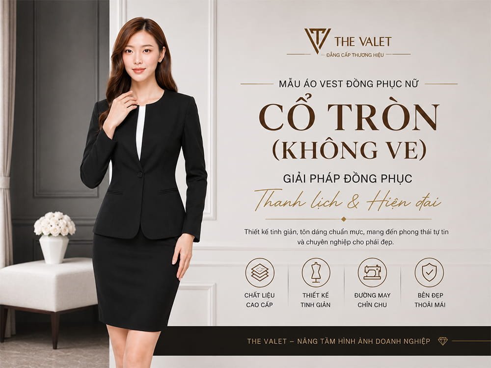 Mẫu áo vest đồng phục nữ cổ tròn (không ve)