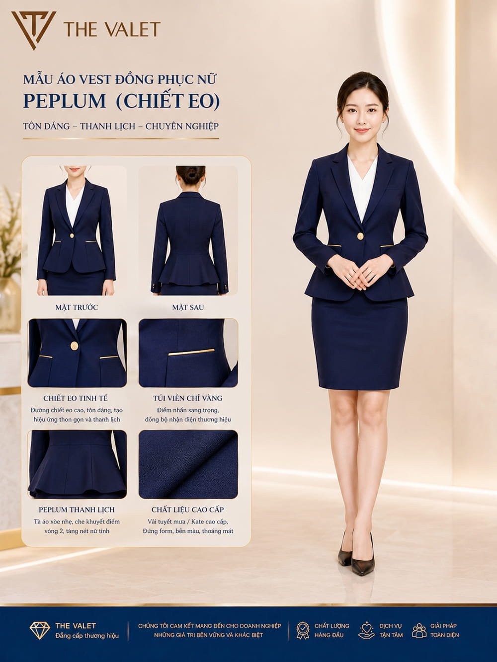Mẫu áo vest đồng phục nữ peplum (chiết eo)