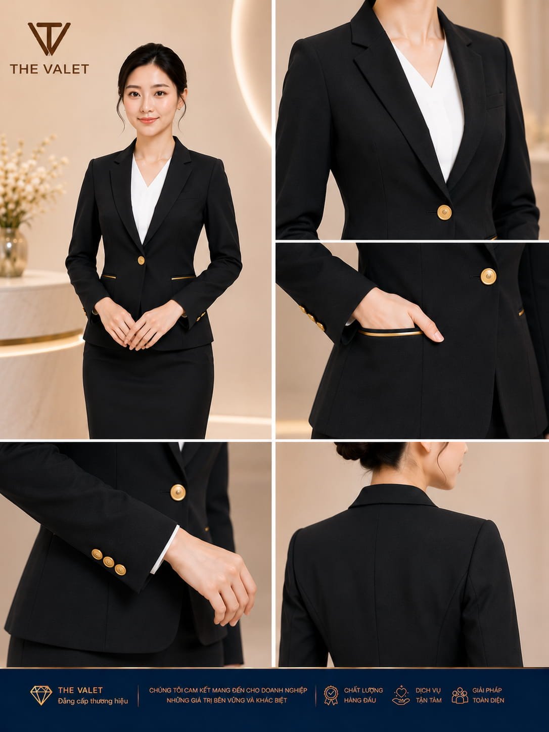 Mẫu vest đồng phục nữ cổ chữ V dáng ôm