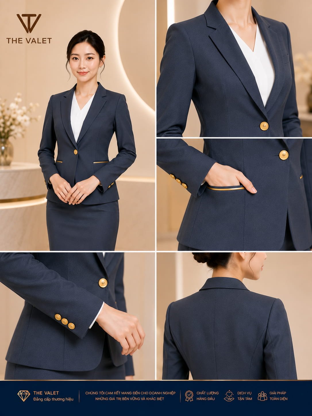 Mẫu vest đồng phục nữ cổ chữ V dáng ôm