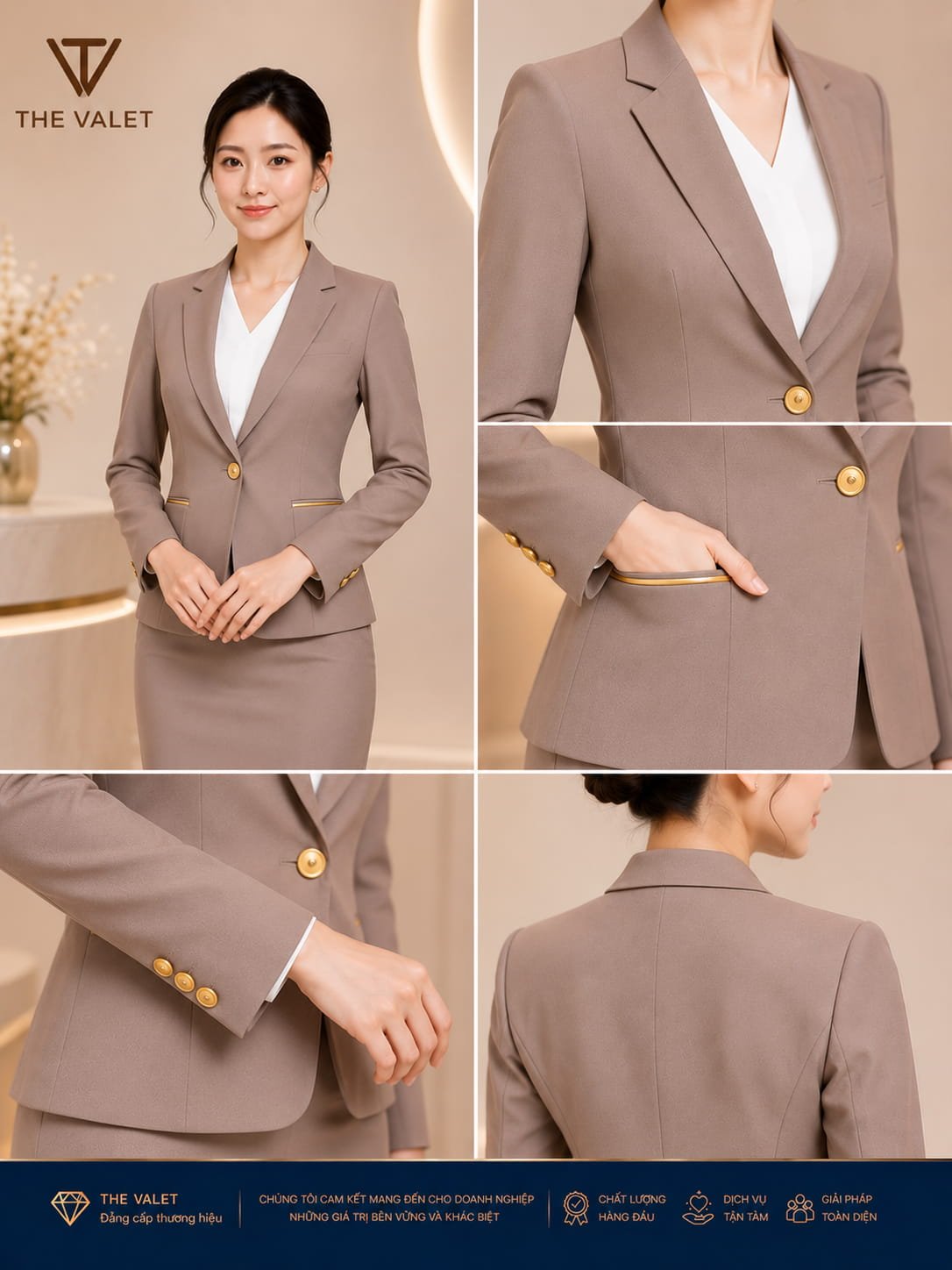 Mẫu vest đồng phục nữ cổ chữ V dáng ôm