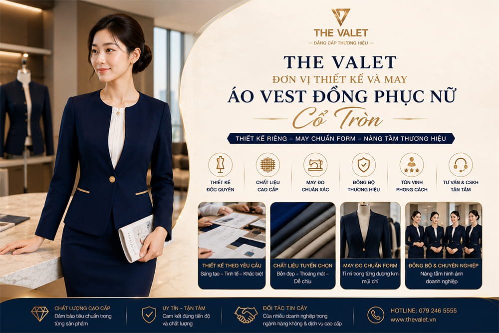 The Valet – Đơn vị thiết kế và may áo vest đồng phục nữ cổ tròn theo yêu cầu