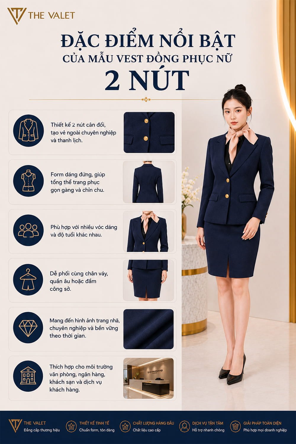 Đặc điểm nổi bật của mẫu vest đồng phục nữ 2 nút