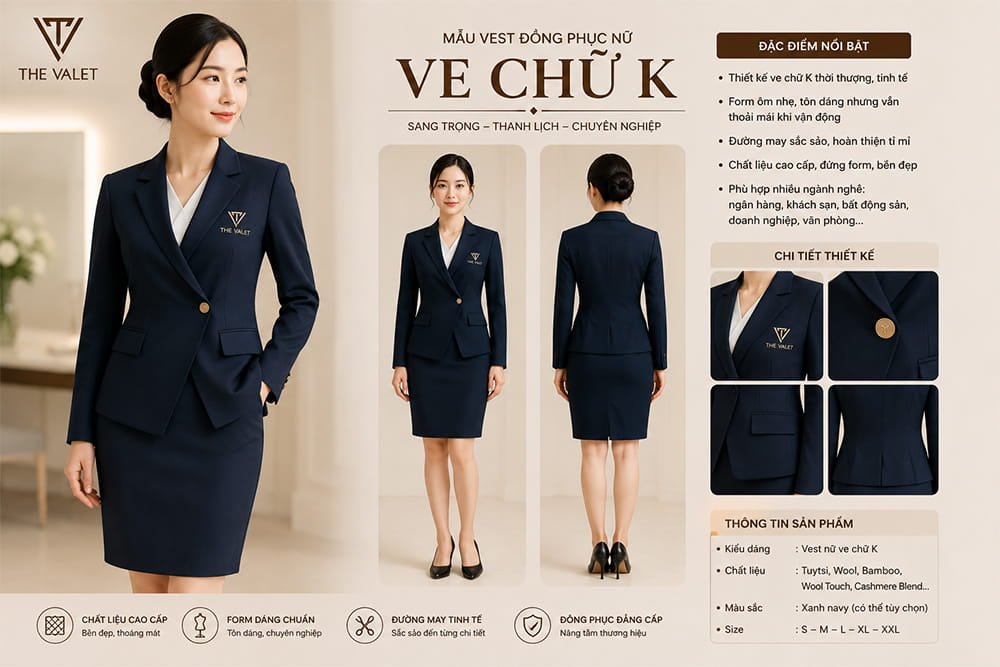 Đặc điểm nổi bật của mẫu vest đồng phục nữ ve chữ K