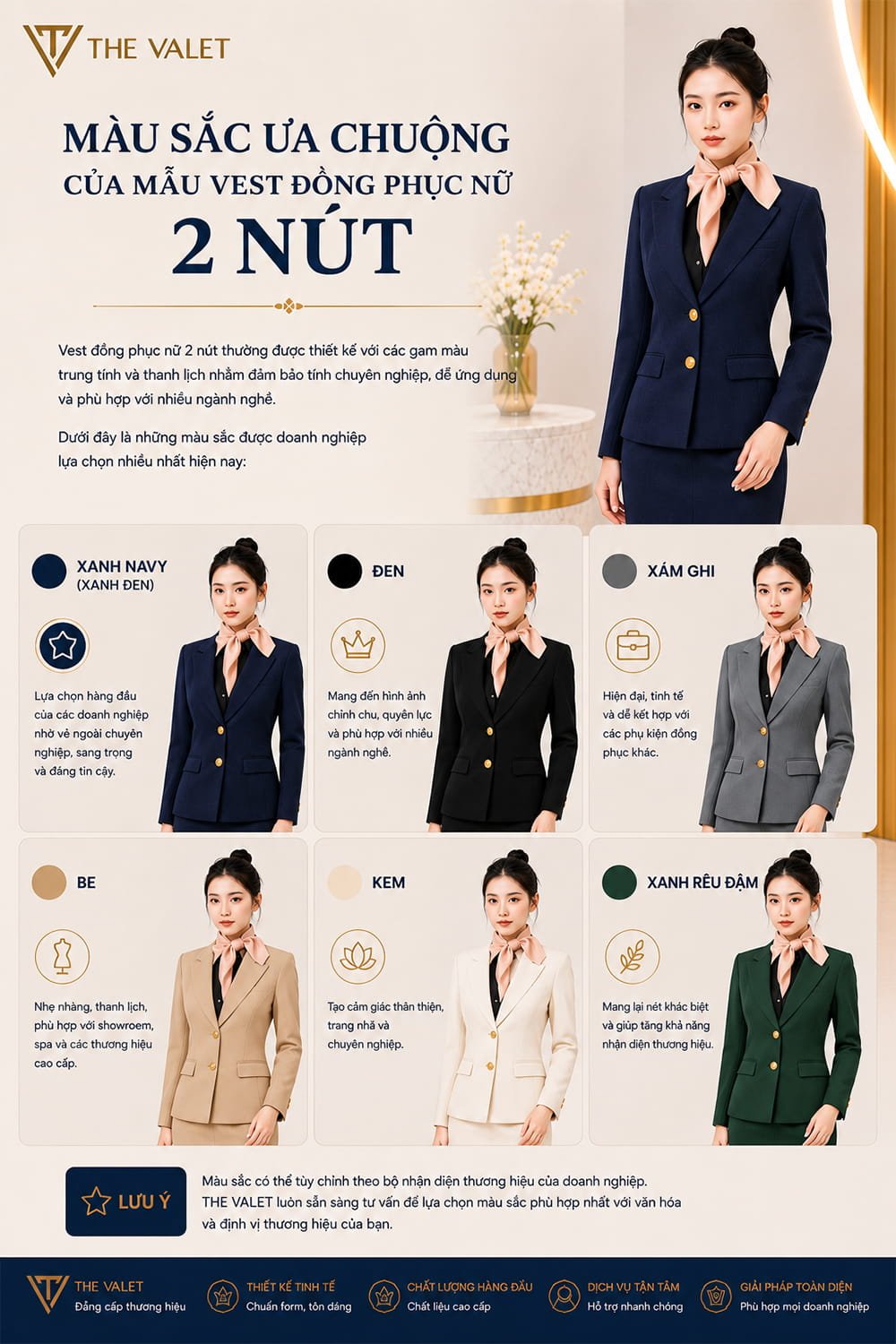 Màu vest đồng phục nữ 2 nút tại The Valet